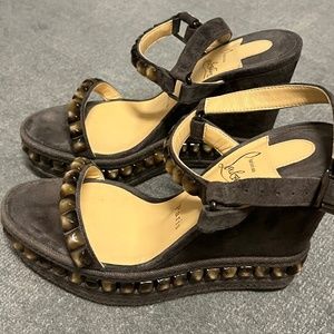 Christian Louboutin grey suade wedge sandal